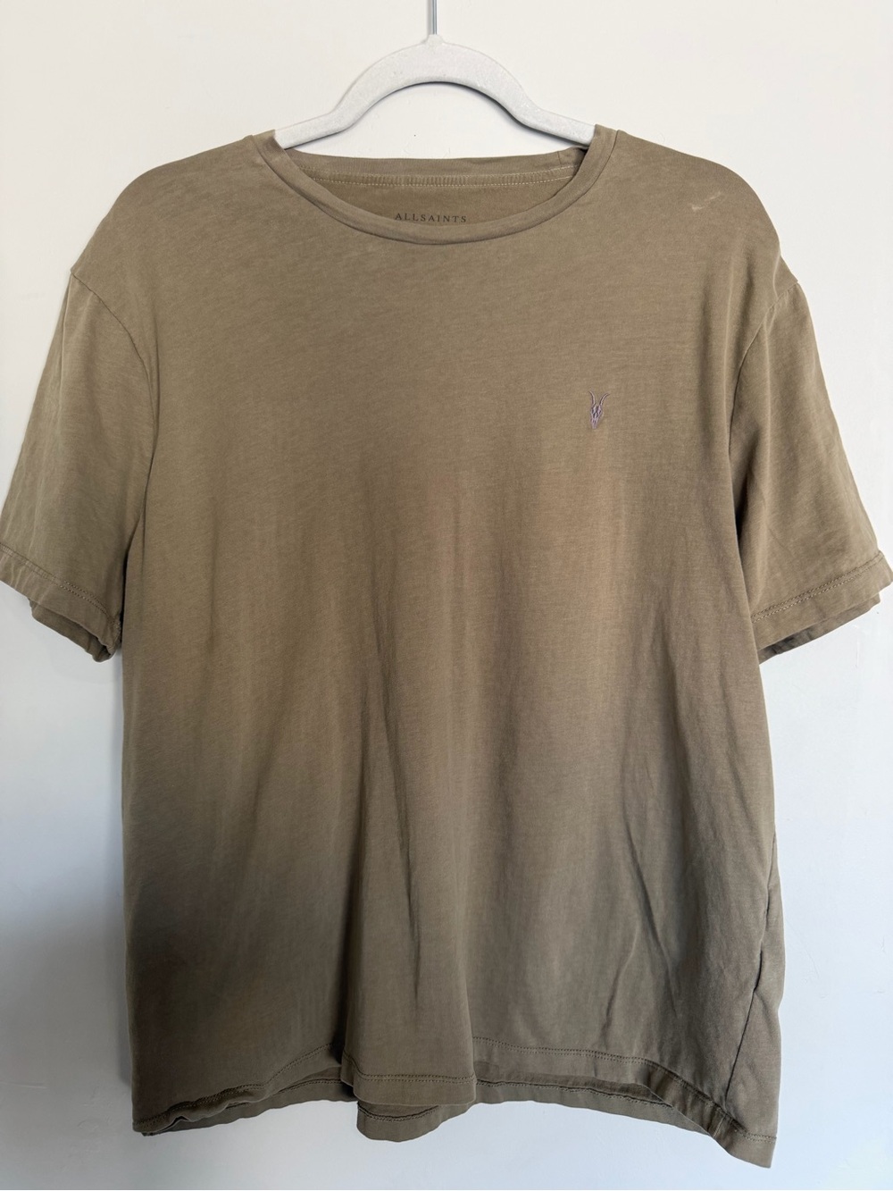 AllSaints Taupe Crewneck Organic Cotton Tee Men’s 2XL Slim Fit